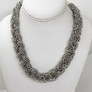 Necklace Wide Silver Tone‎ Braided Chain 19"